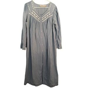 Nightgown Long Sleeve Embroidered Cottagecore Dress Blue Size L